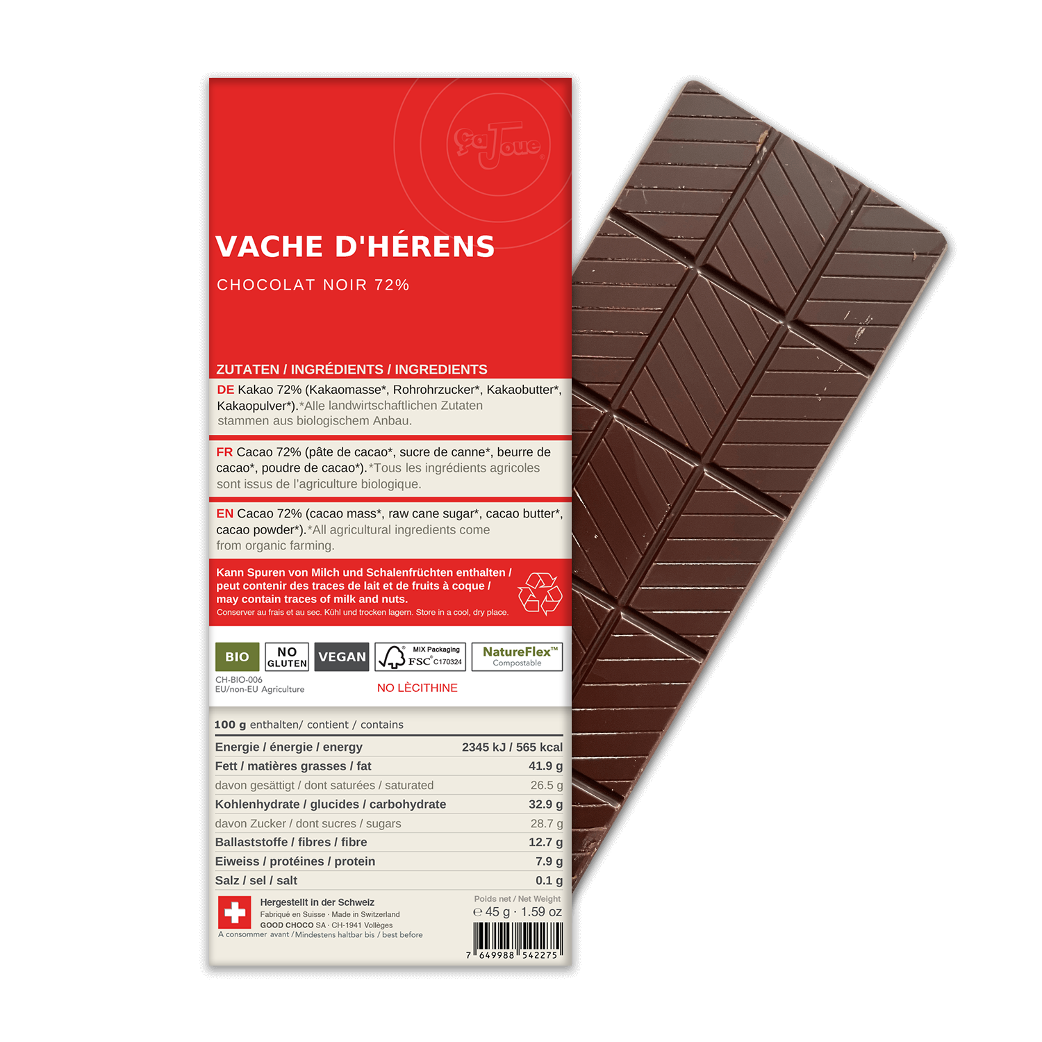 VACHE D’HÉRENS: Dark Chocolate 72% Cacao (BN1-S)