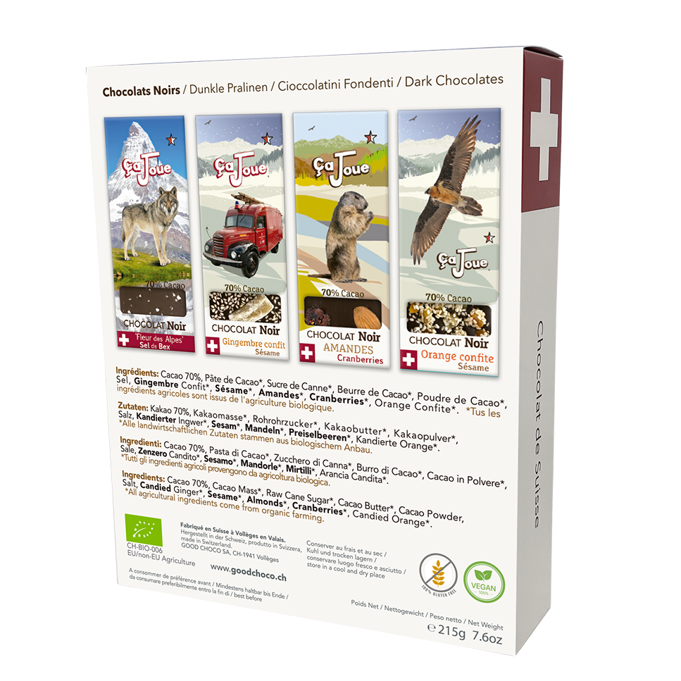 Geschenkbox Grand St Bernard: Auswahl aus 4 dunklen Schokoladen (W-GB2-de)