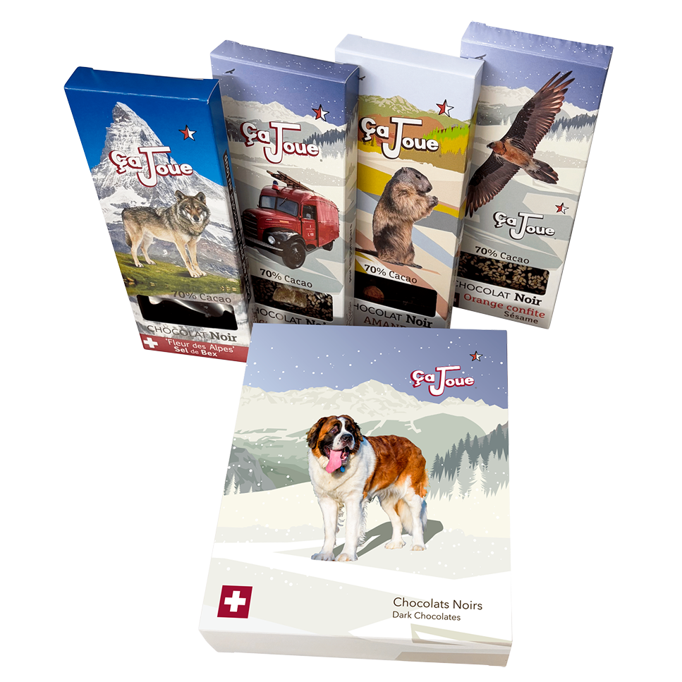 Geschenkbox Grand St Bernard: Auswahl aus 4 dunklen Schokoladen (W-GB2-de)