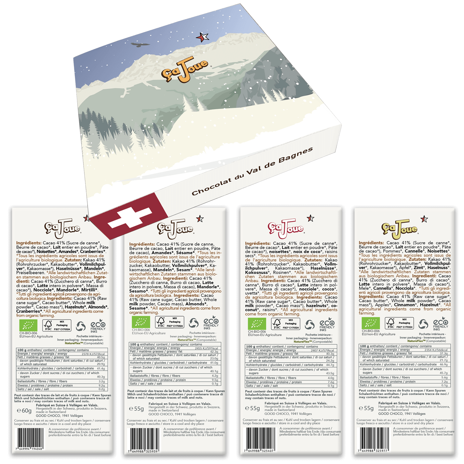 Coffret Cadeau Sélection de 4 Chocolats au Lait Suisse (L3-fr)