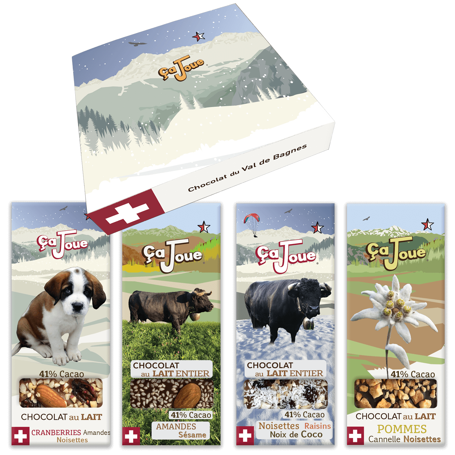 Coffret Cadeau Sélection de 4 Chocolats au Lait Suisse (L3-fr)