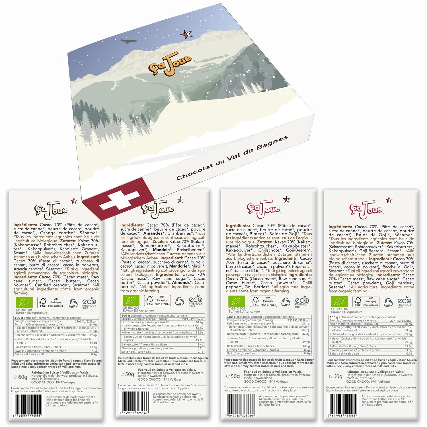 Coffret Cadeau avec 4 Chocolats Noirs (Réf : GBN4)