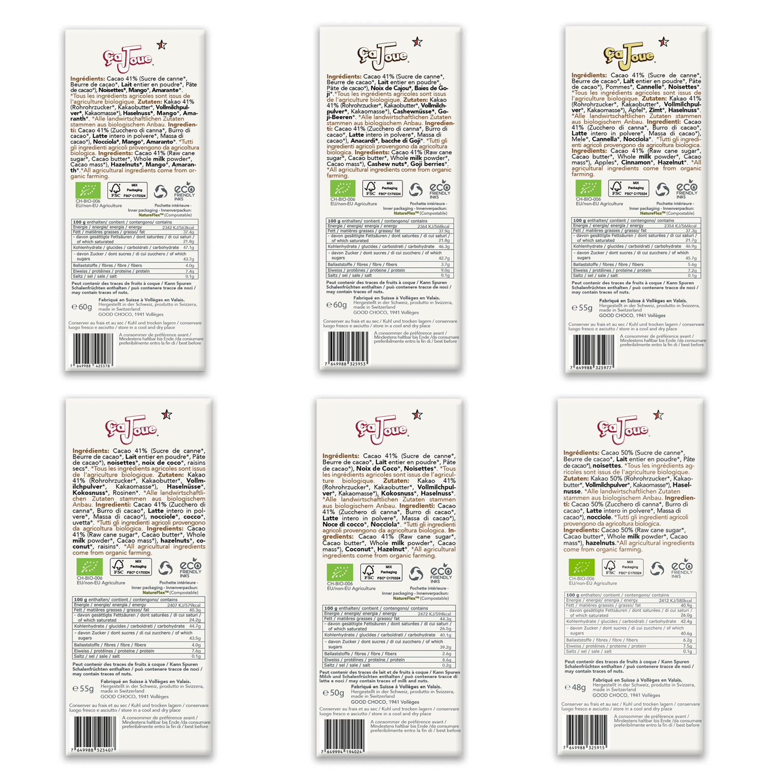 Wooden Gift Box Selection of 6 Swiss Milk Chocolates (6L2-en)