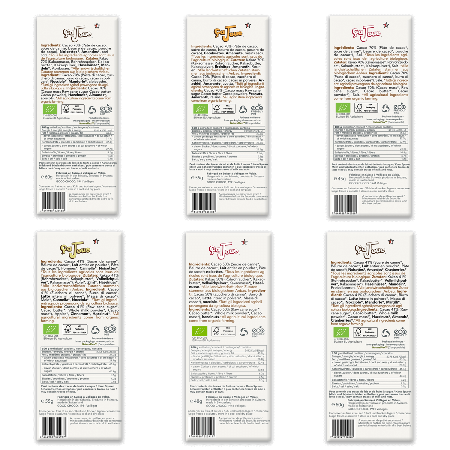 Wooden Gift Box Selection of 6 Dark and Milk Chocolates (6M3-en)