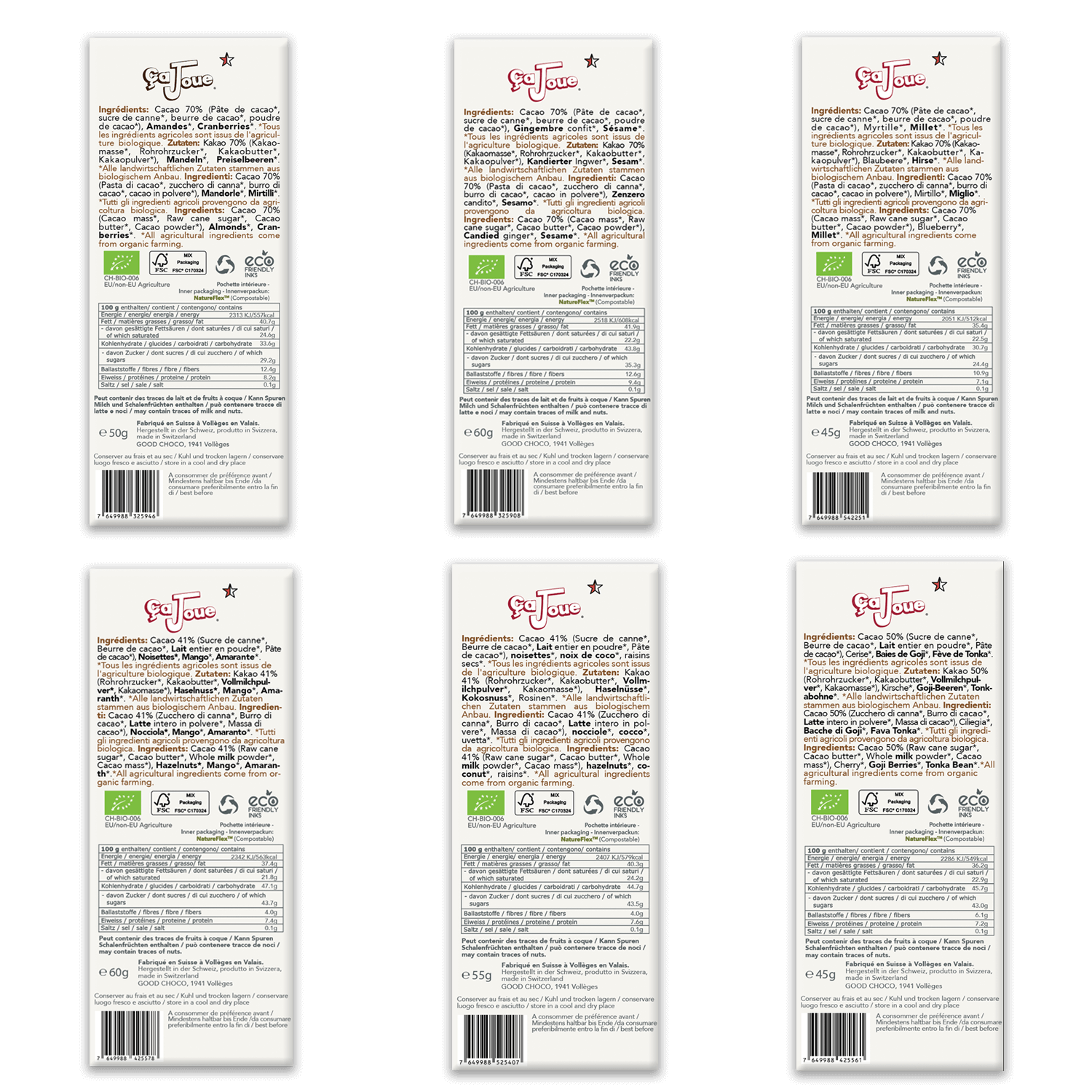 Wooden Gift Box Selection of 6 Dark and Milk Chocolates (6M5-en)