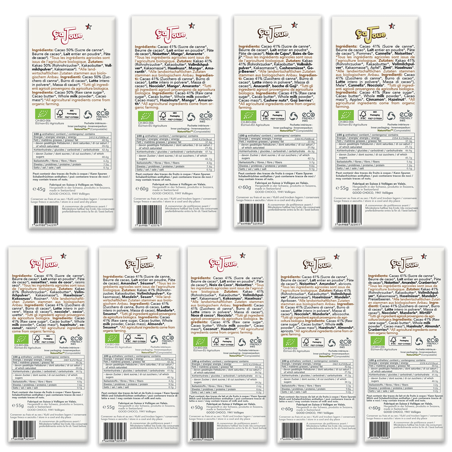 Wooden Gift Box Selection of 9 Swiss Milk Chocolates (9L2-en)