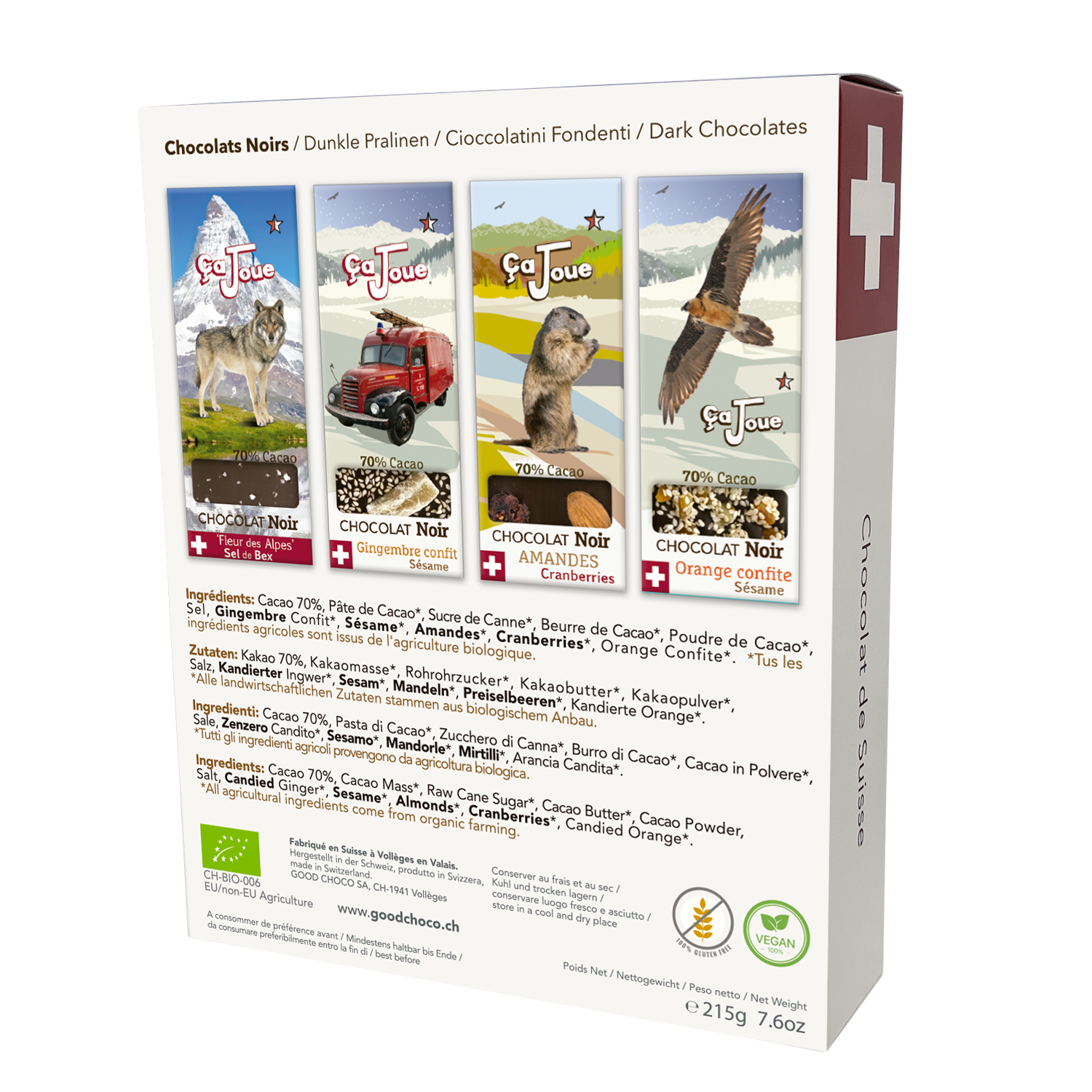 Geschenkbox Auswahl von 4 dunklen Schokoladen (W-GB2-de)