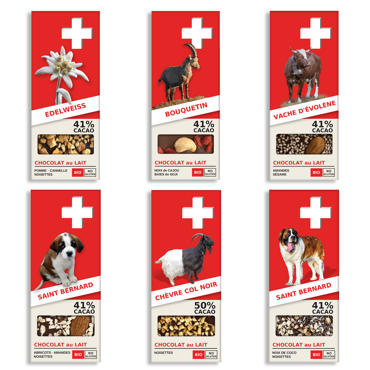 Geschenkbox aus Holz mit 6 Schweizer Milchschokoladen (WGB6-6-de)