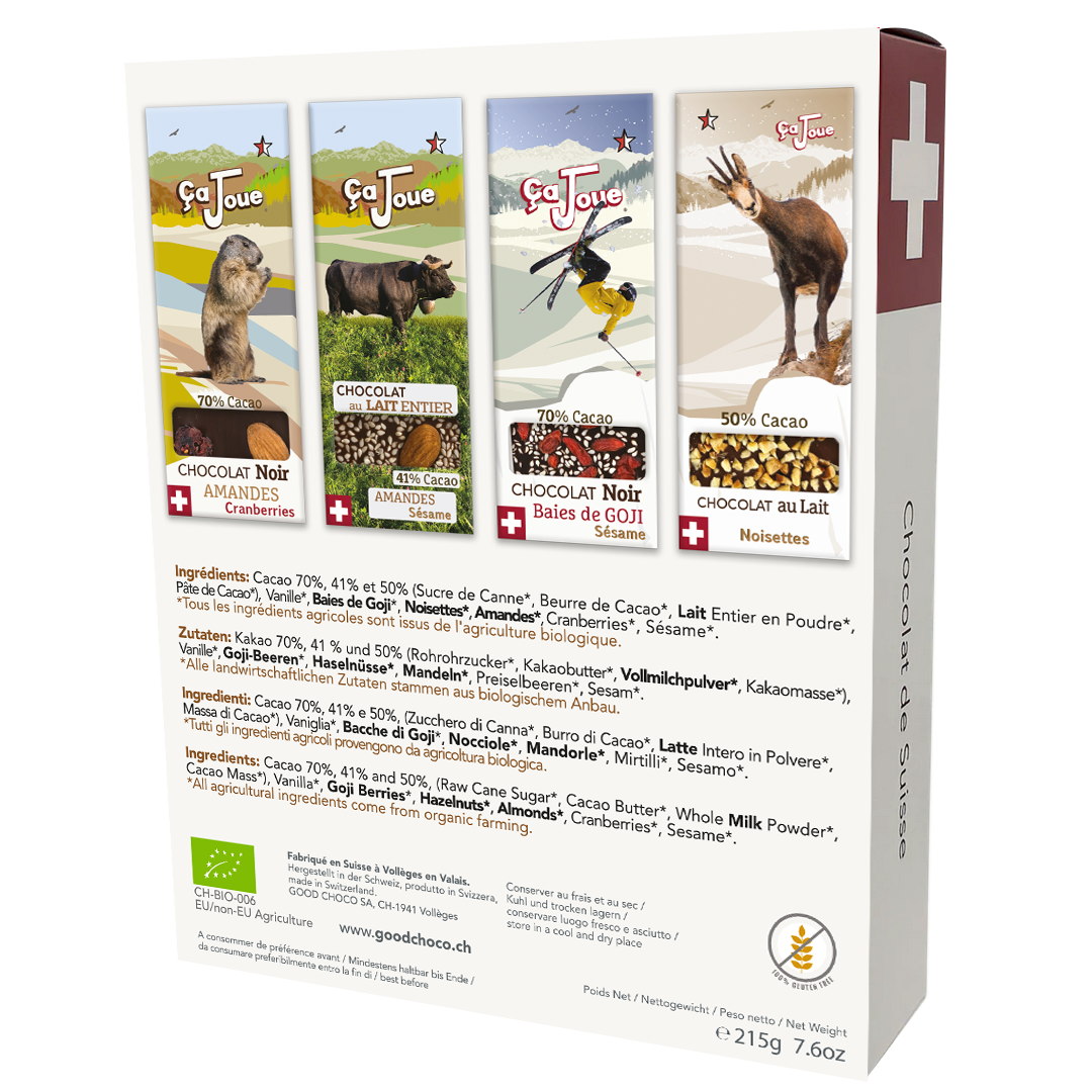 Coffret Cadeau Marmotte : Sélection de 2 Chocolats au Lait et 2 Chocolats Noirs (GB6-fr)