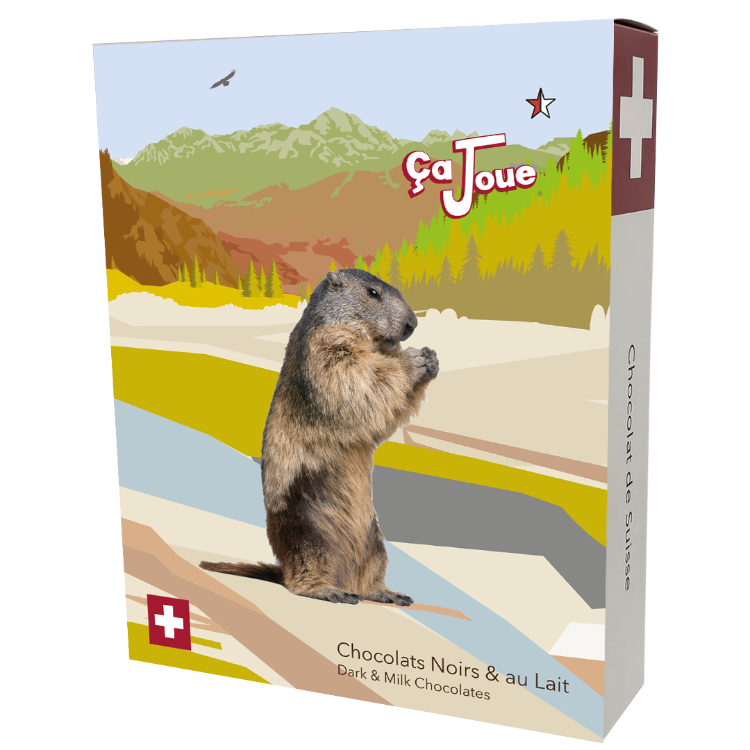 Coffret Cadeau Marmotte : Sélection de 2 Chocolats au Lait et 2 Chocolats Noirs (GB6-fr)