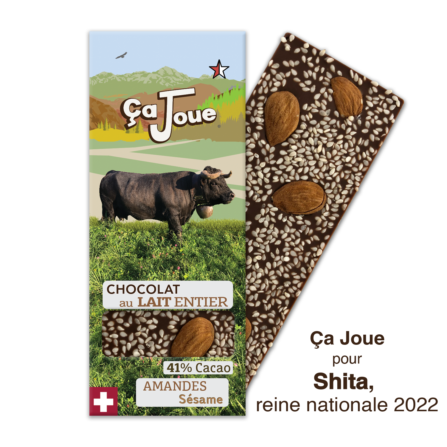 Chocolat au lait suisse 41% Cacao aux Amandes et Sésame