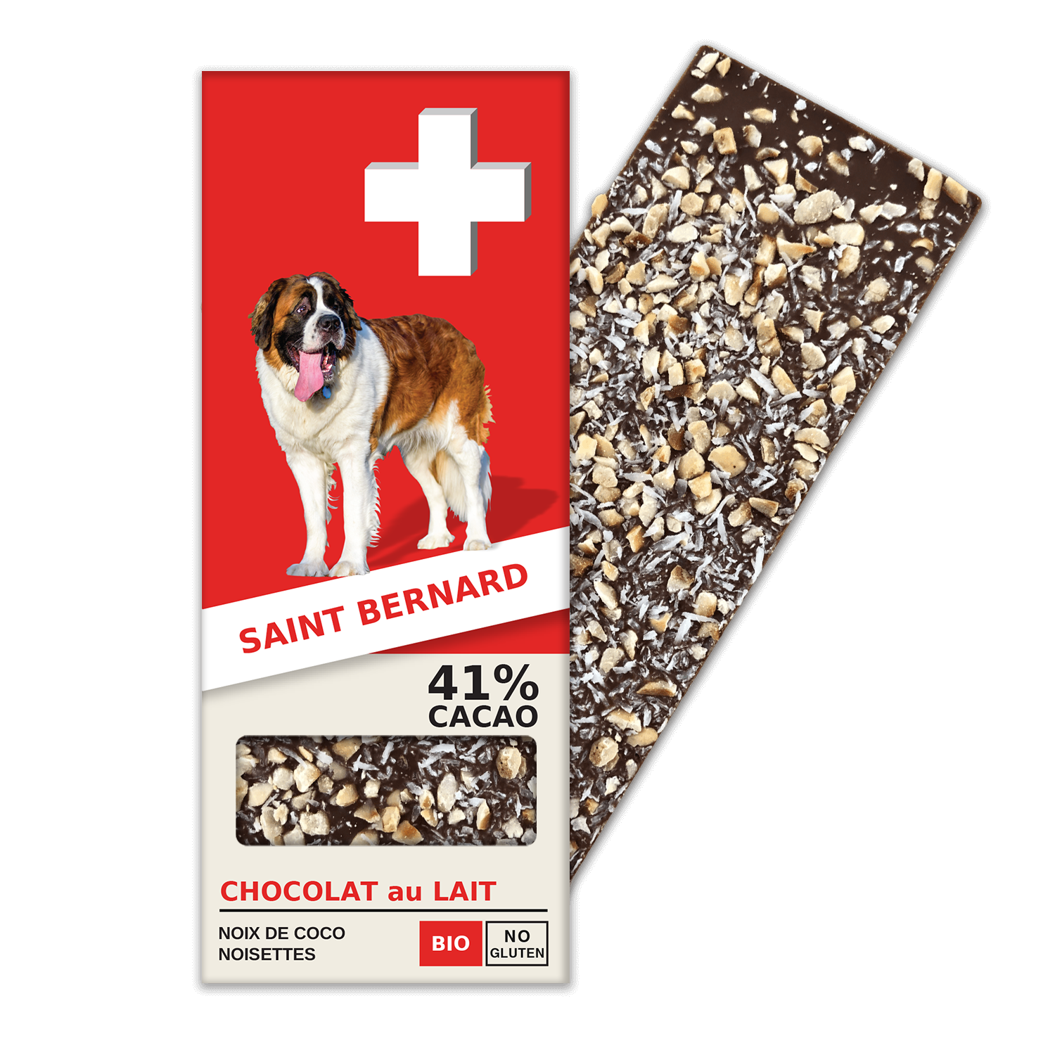 SAINT BERNARD: Swiss Milk Chocolate 41% Cacao, Hazelnut,  Coconut (BL13-S)