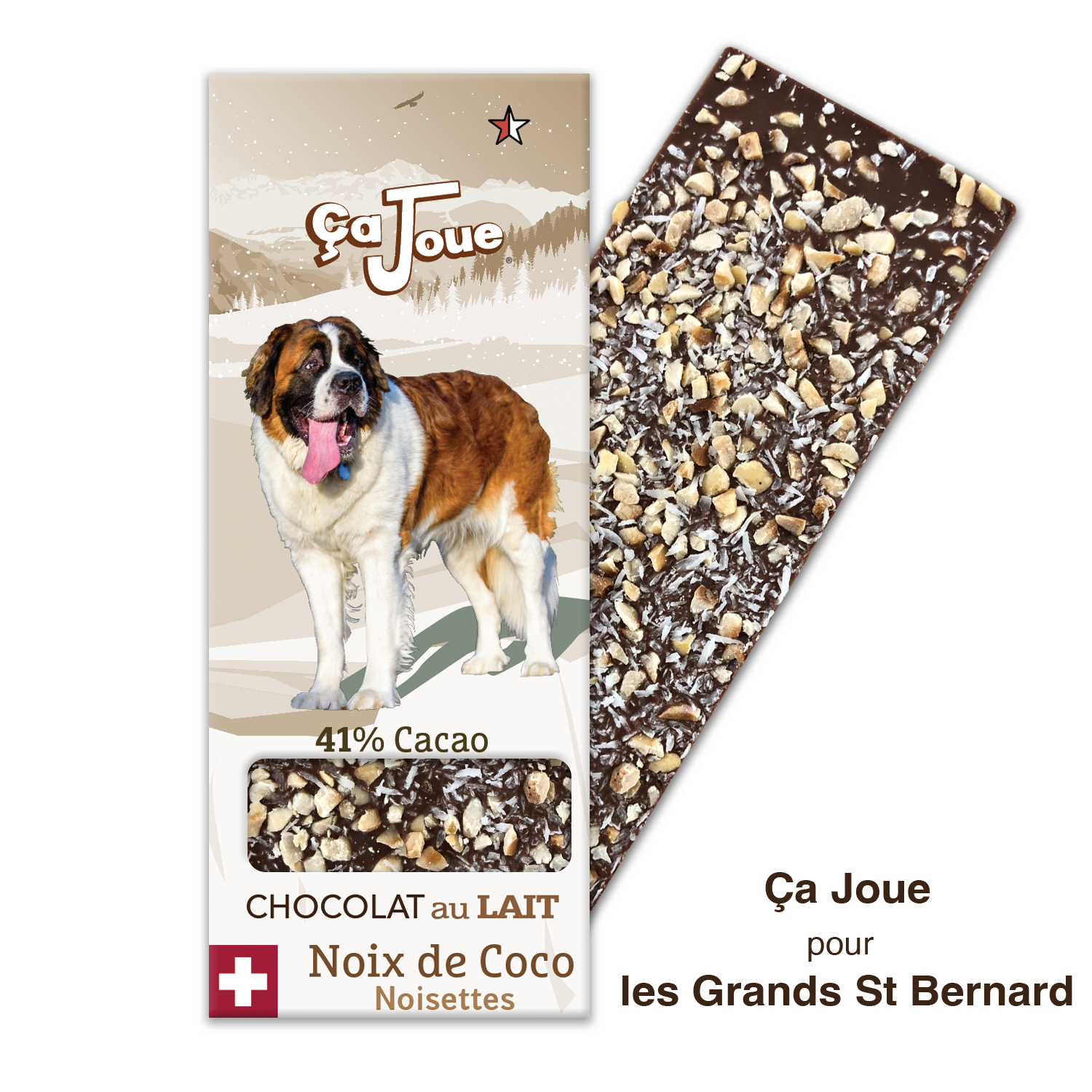 Chocolat au Lait suisse 41% Cacao aux Noisettes et à la Noix de Coco