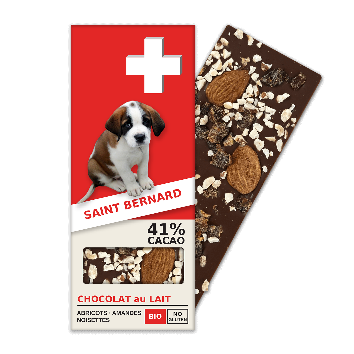 PETIT ST BERNARD: Swiss Milk Chocolate 41% Cocoa, Apricots, Almonds, Hazelnuts (BL14-S)