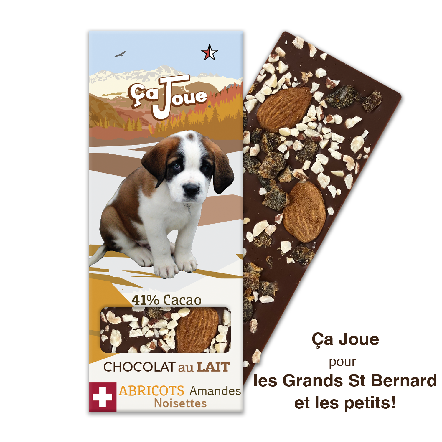 Chocolat au Lait suisse 41% Cacao aux Abricots, Amandes et Noisettes