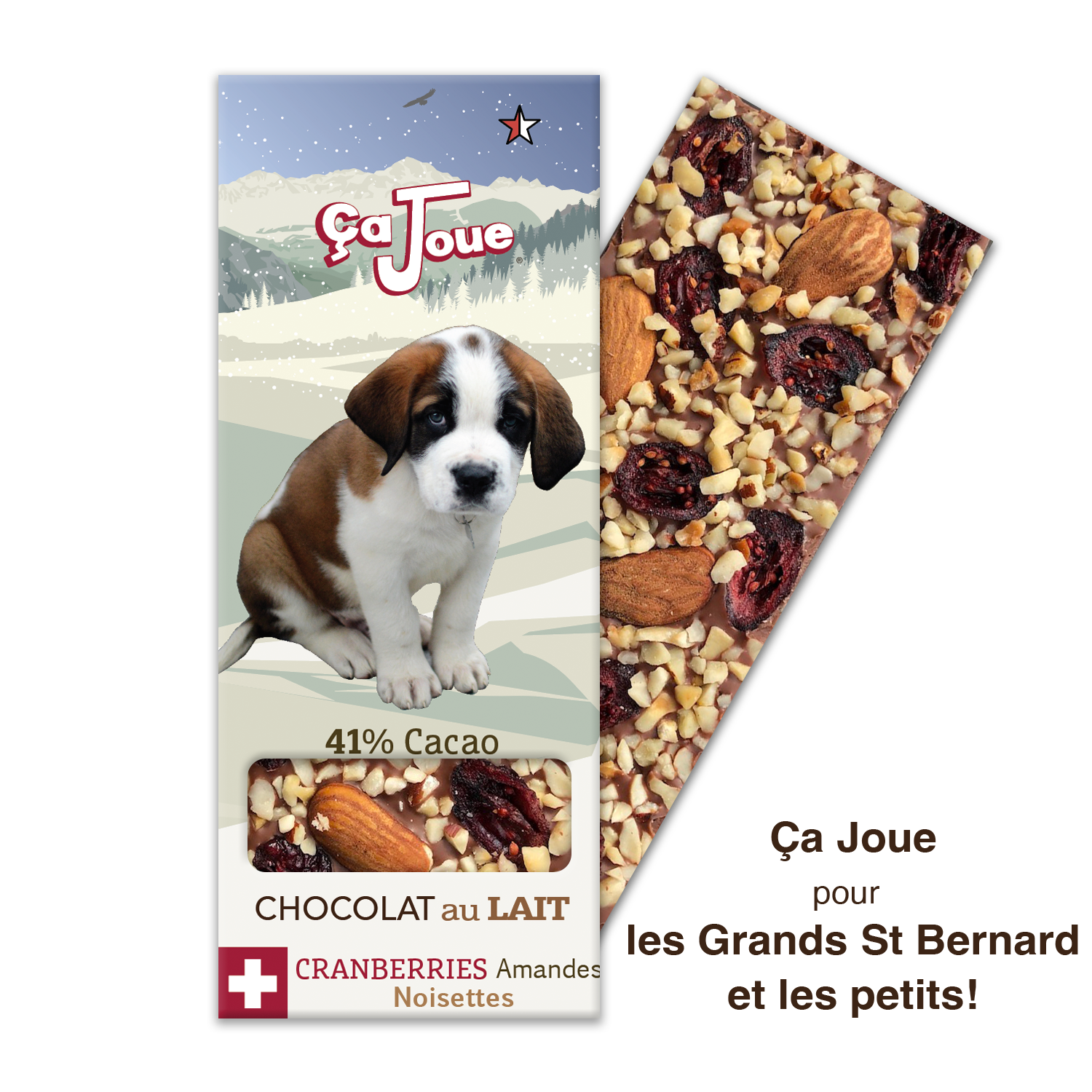 Chocolat au Lait suisse 41% Cacao aux Cranberries, Amandes et Noisettes