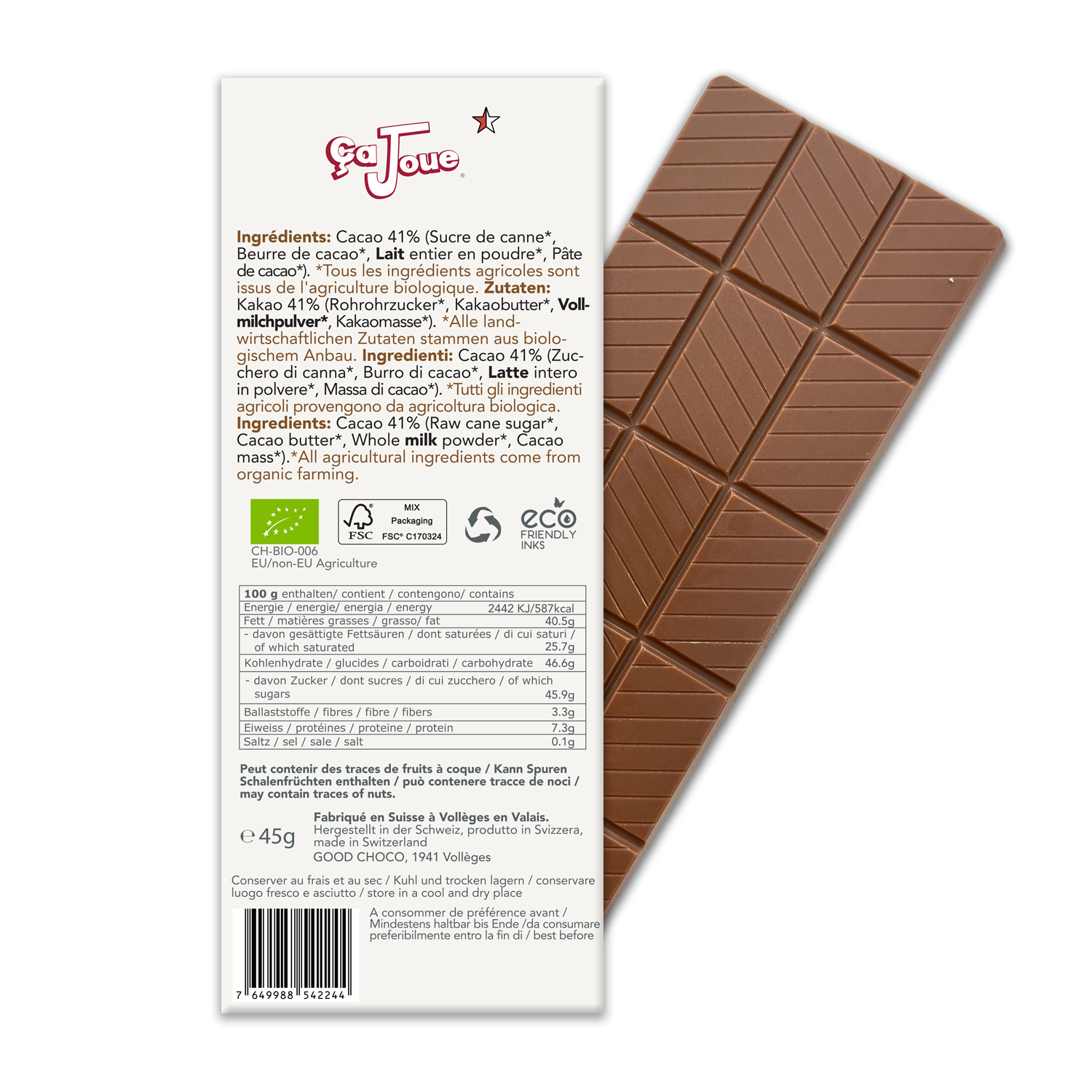 Chocolat au Lait suisse 41% Cacao