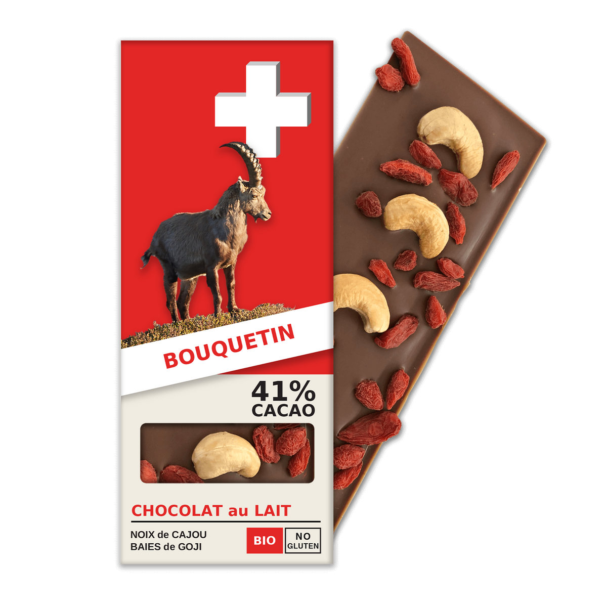BOUQUETIN: Swiss Milk Chocolate, Cashews, Goji Berries (BL3-S)