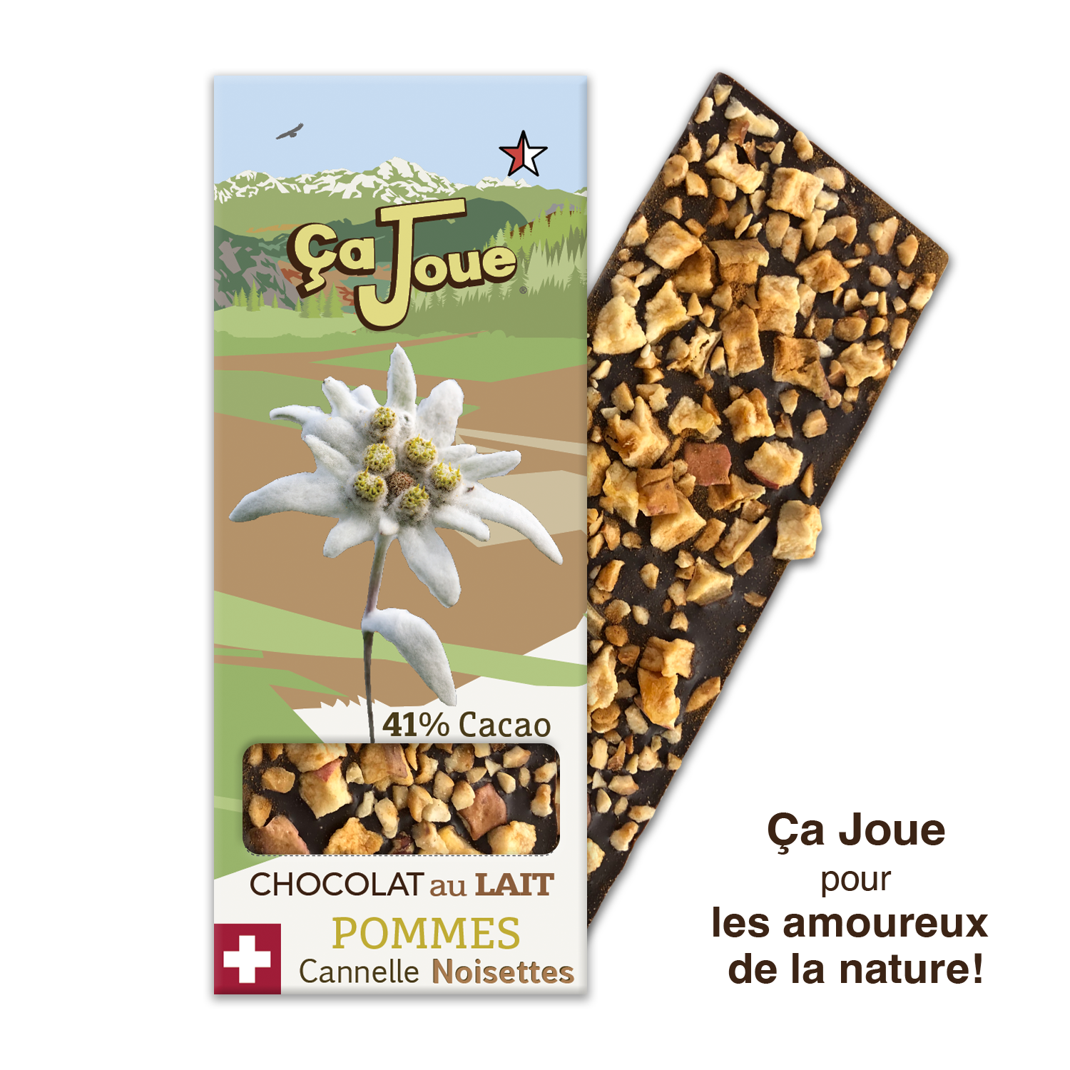 Chocolat au lait suisse 41% Cacao avec Pomme, Cannelle et Noisettes