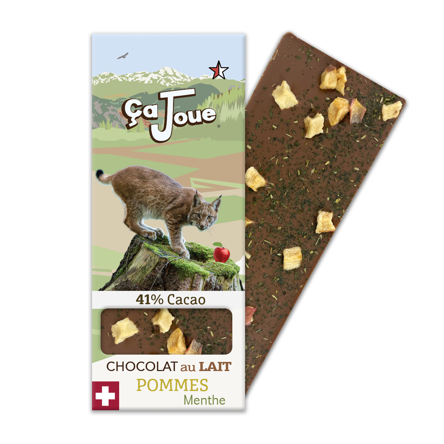 Chocolat au Lait suisse 41% Cacao avec Pomme et Menthe