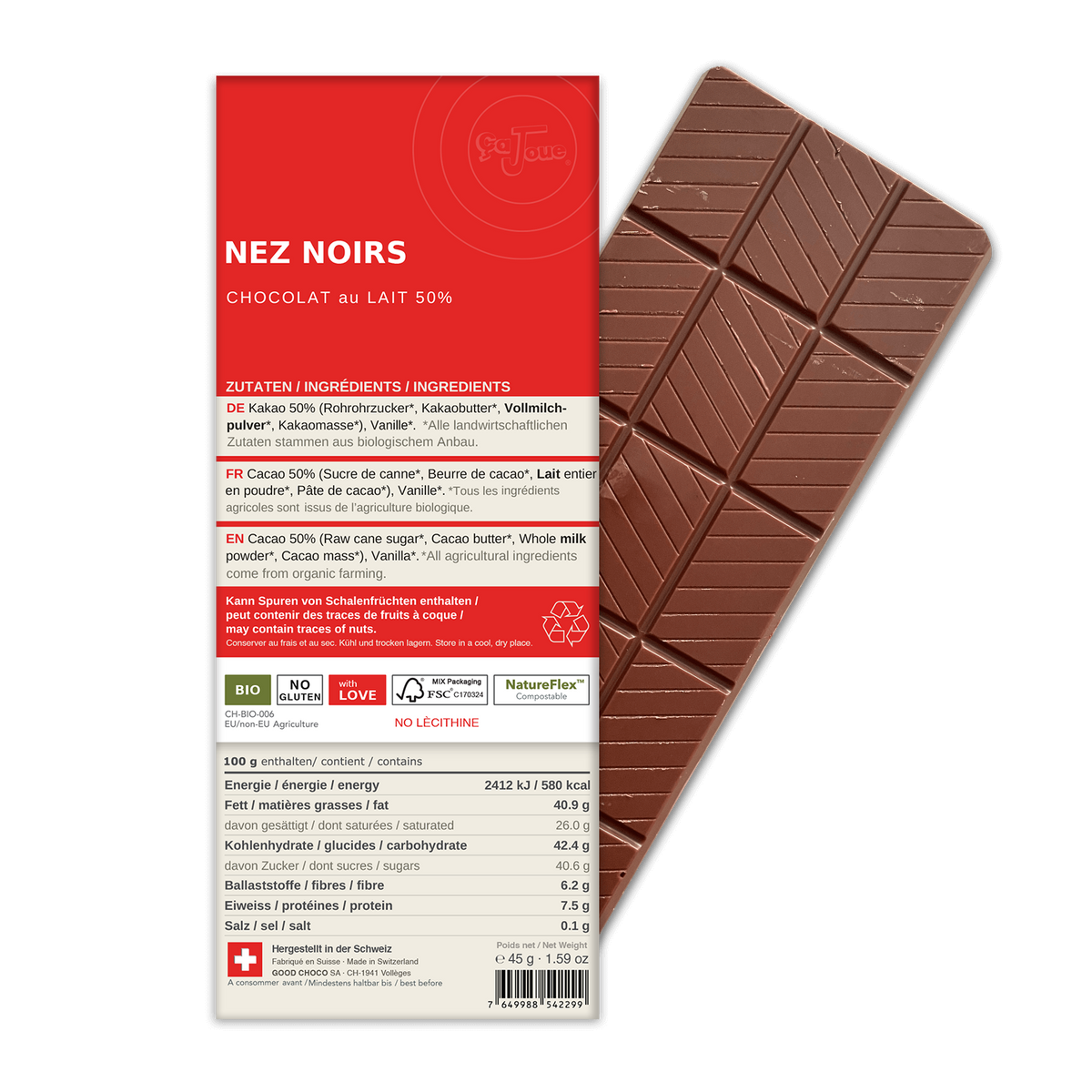 NEZ NOIRS: Swiss Milk Chocolate 50% Cacao (BLF1-S)