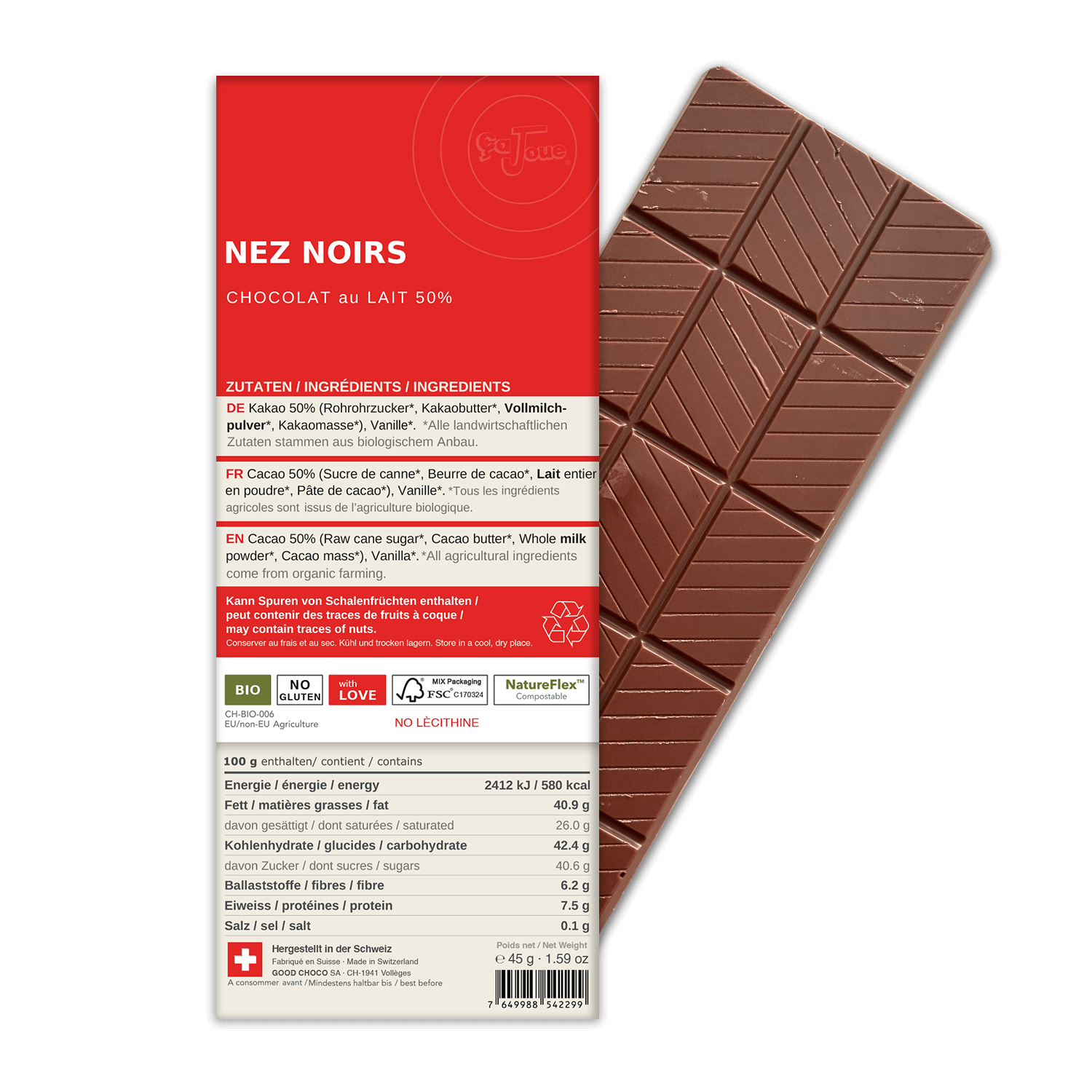 NEZ NOIRS: Swiss Milk Chocolate 50% Cacao (BLF1-S)