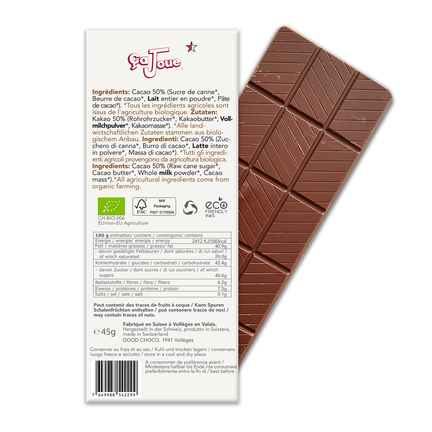 Chocolat au Lait suisse 50% Cacao