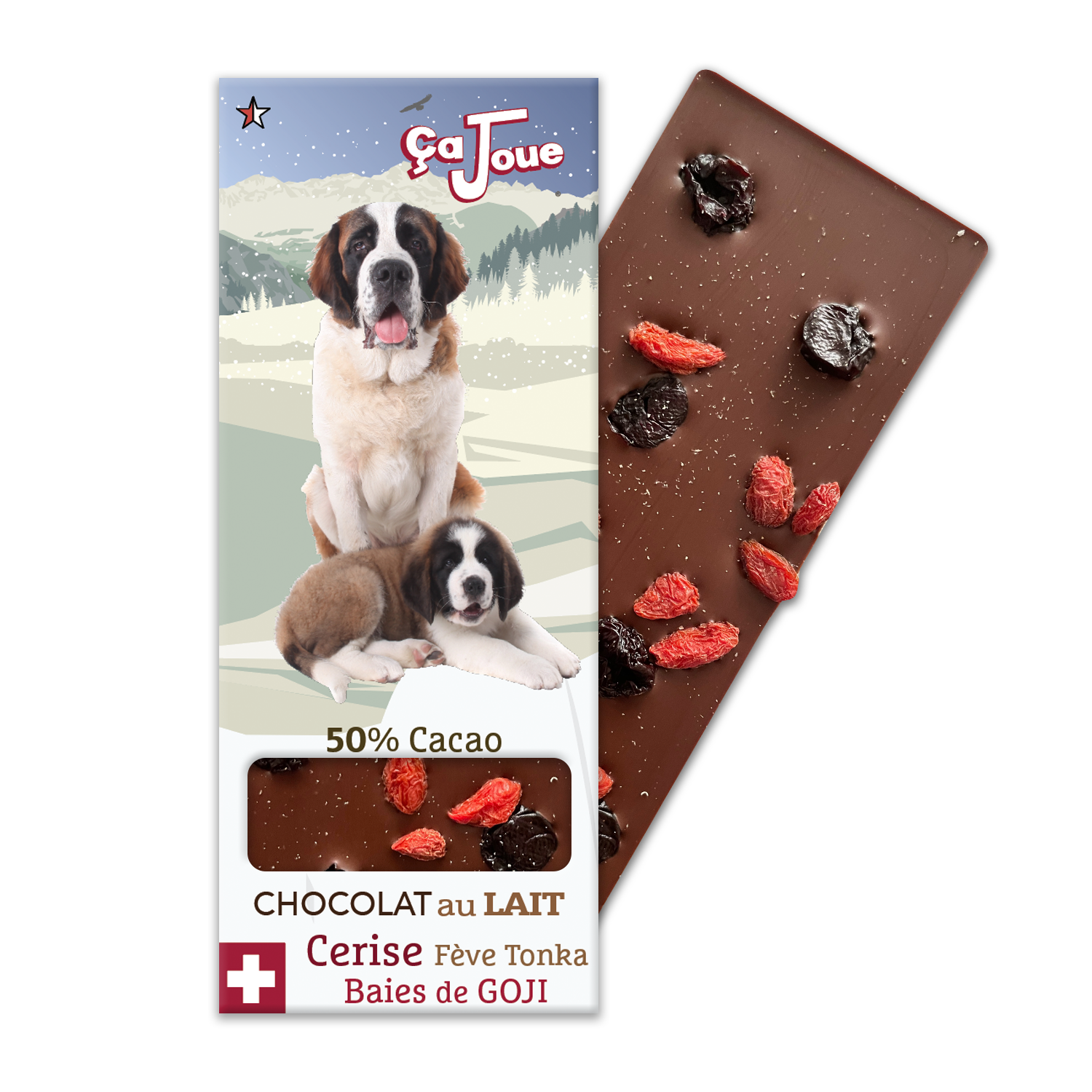 Chocolat au Lait suisse 50% Cacao avec Cerises, Baies de Goji et Fève Tonka