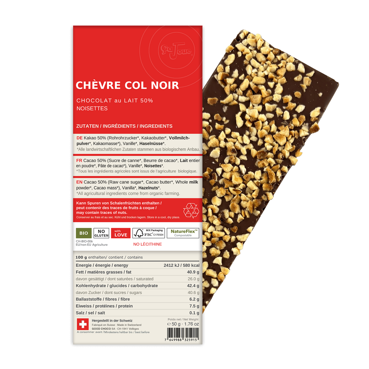 Le Chamois: Chocolat au Lait suisse 50% Cacao, Noisettes (BLF5-S)