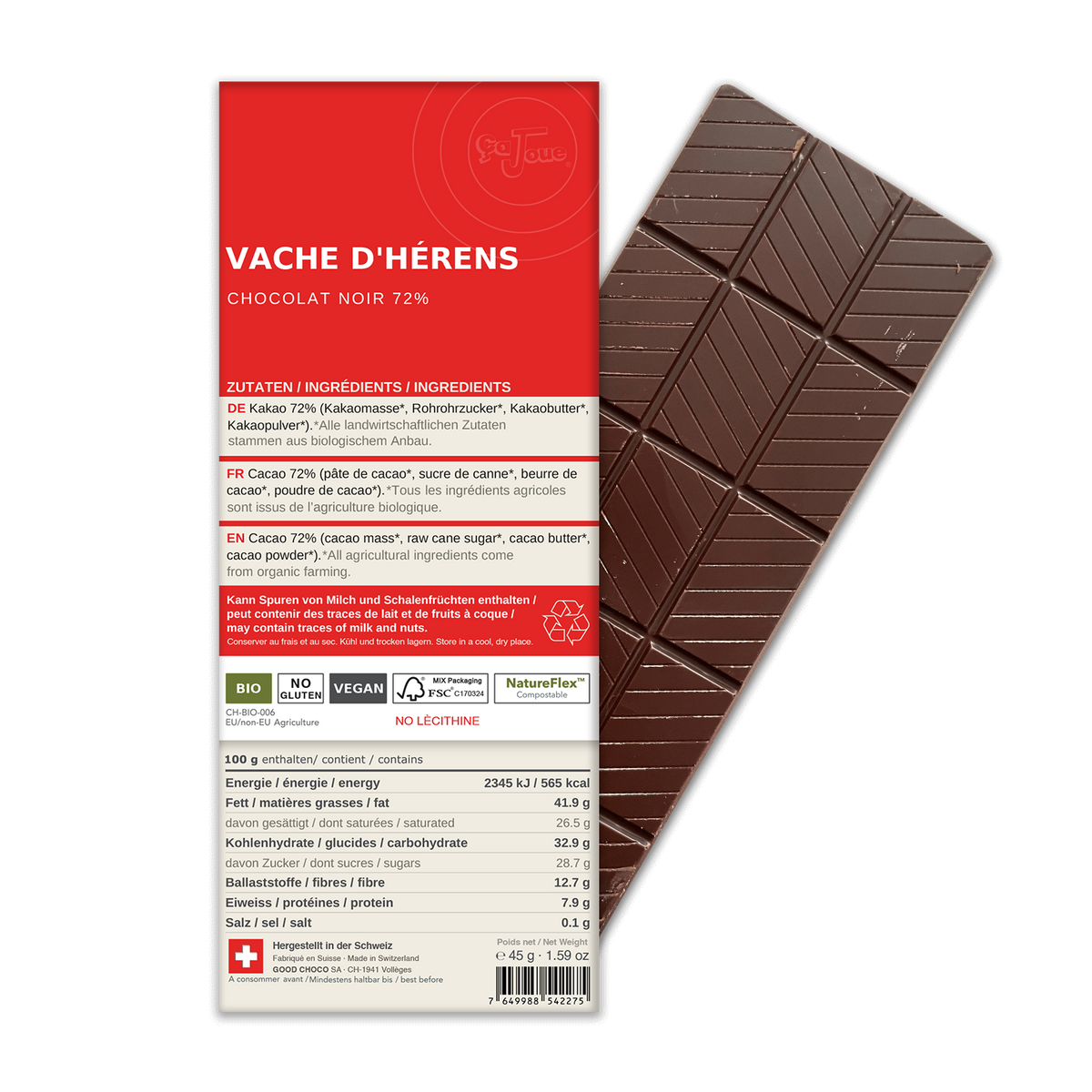 VACHE D’HÉRENS : Chocolat Noir 72% Cacao (BN1-S)