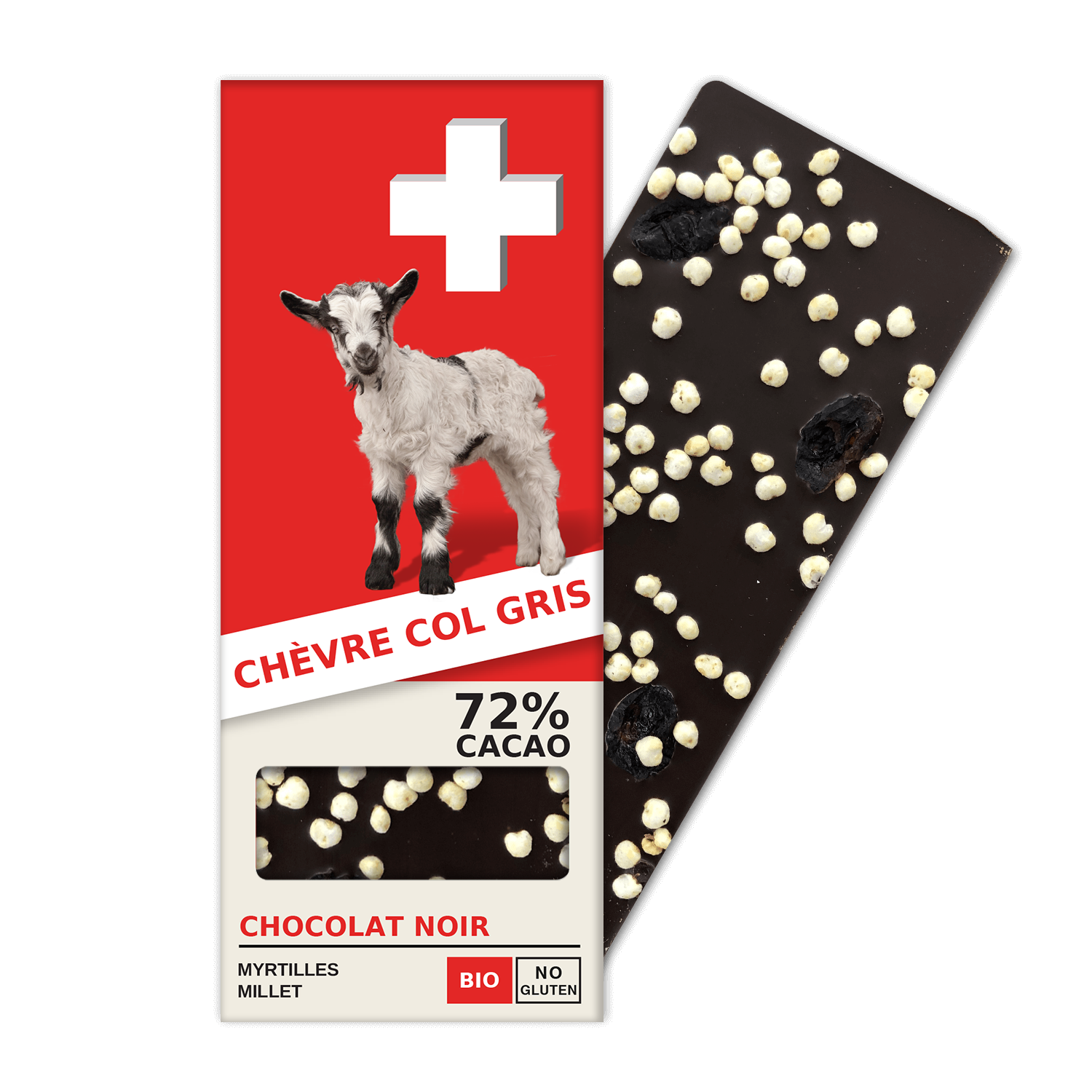 CHÈVRE COL GRIS: Dark Chocolate 72% Cacao, Blueberries,  Millet (BN3-S)
