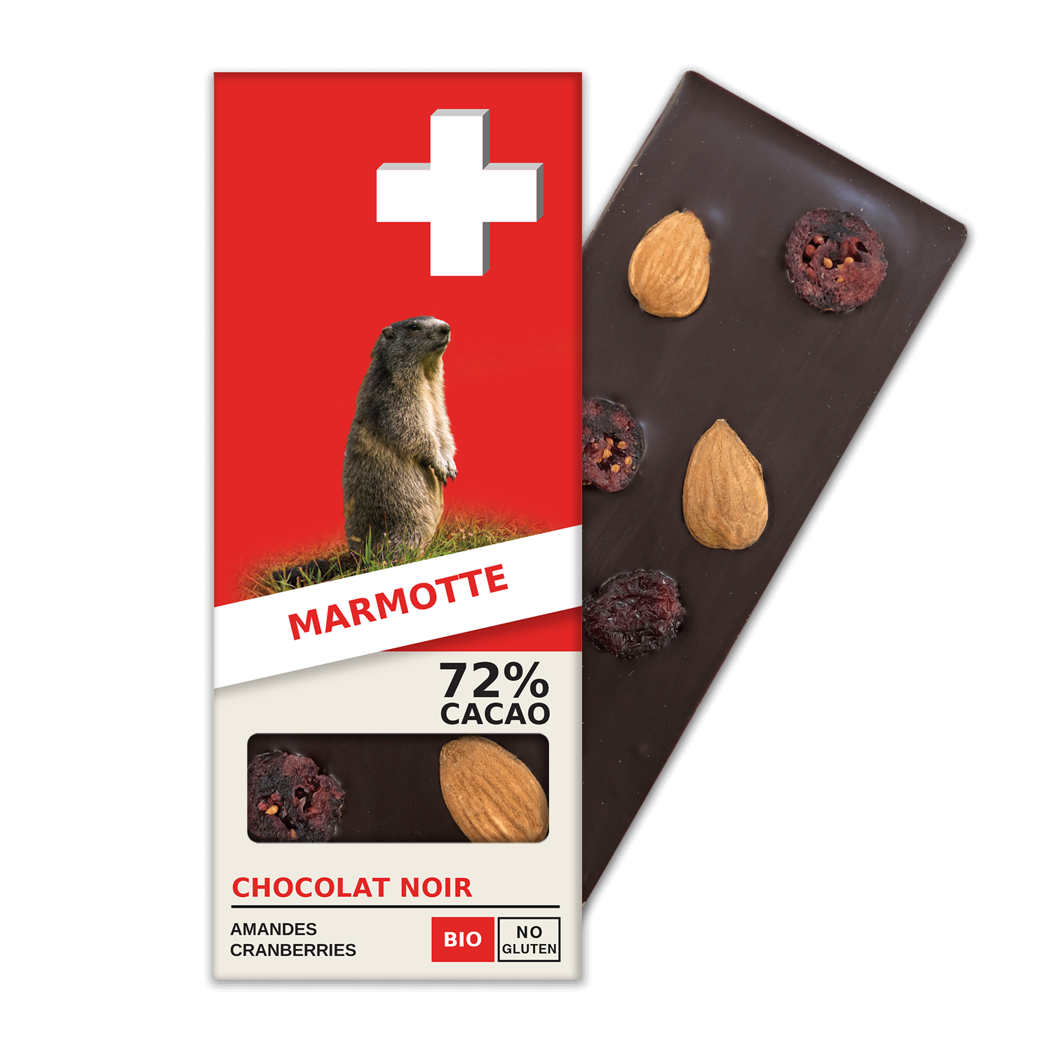 MARMOTTE: Dark Chocolate 72% Cacao, Almonds,  Cranberries (BN5-S)