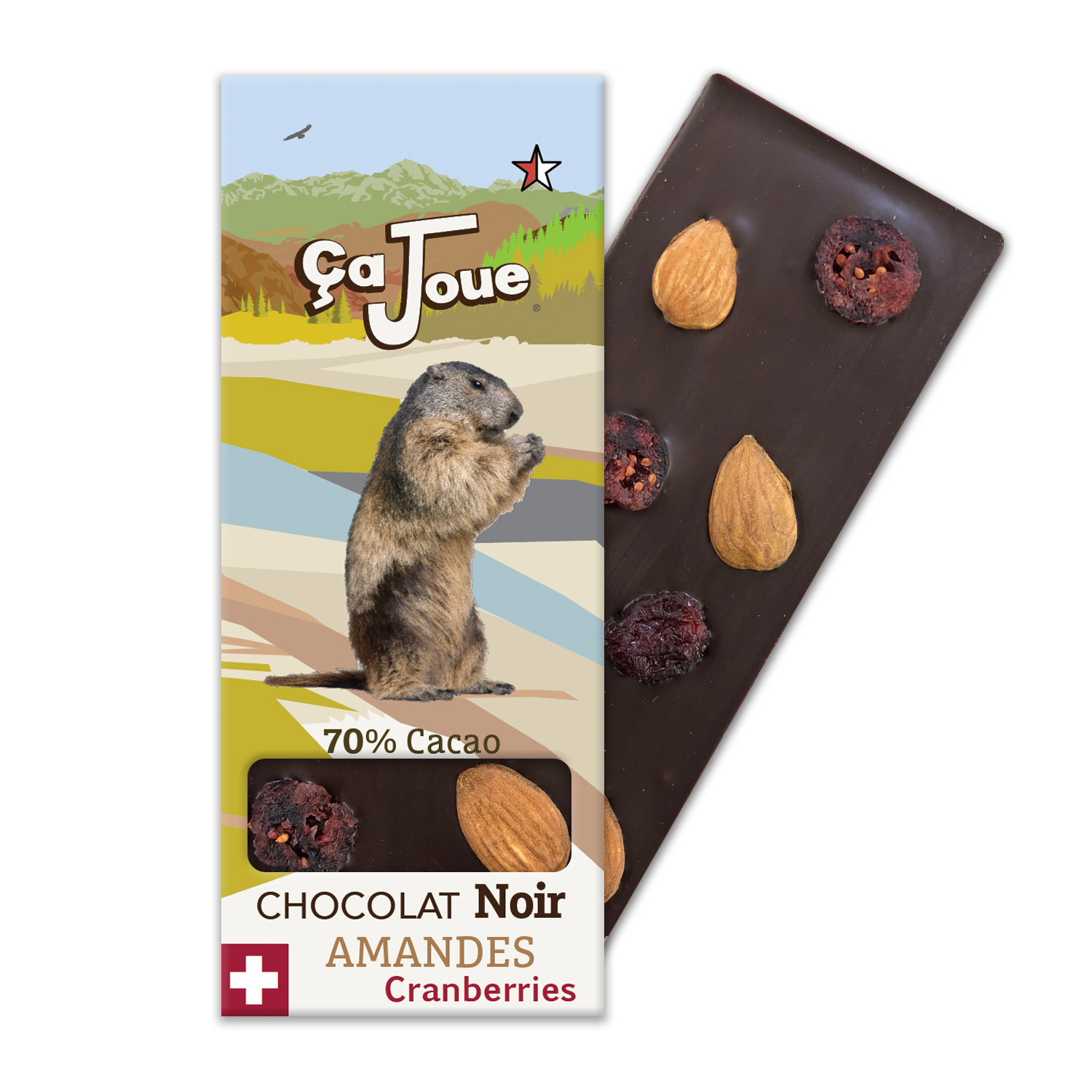 Chocolat Noir suisse 70% Cacao aux Amandes et aux Cranberries