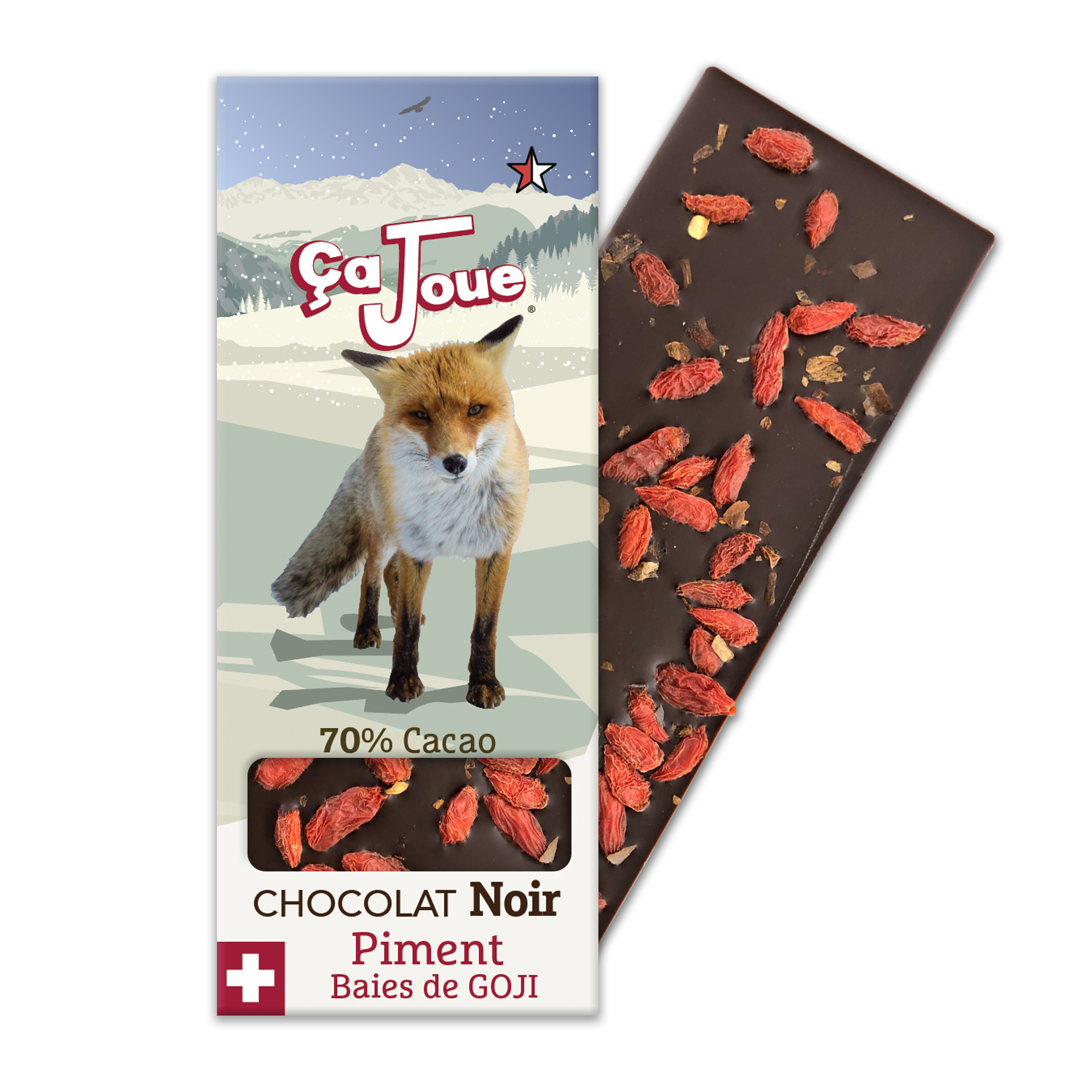 Chocolat Noir suisse 70% Cacao au Piment et aux Cranberries