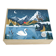 Couvercle de coffret en bois au décor d’hiver